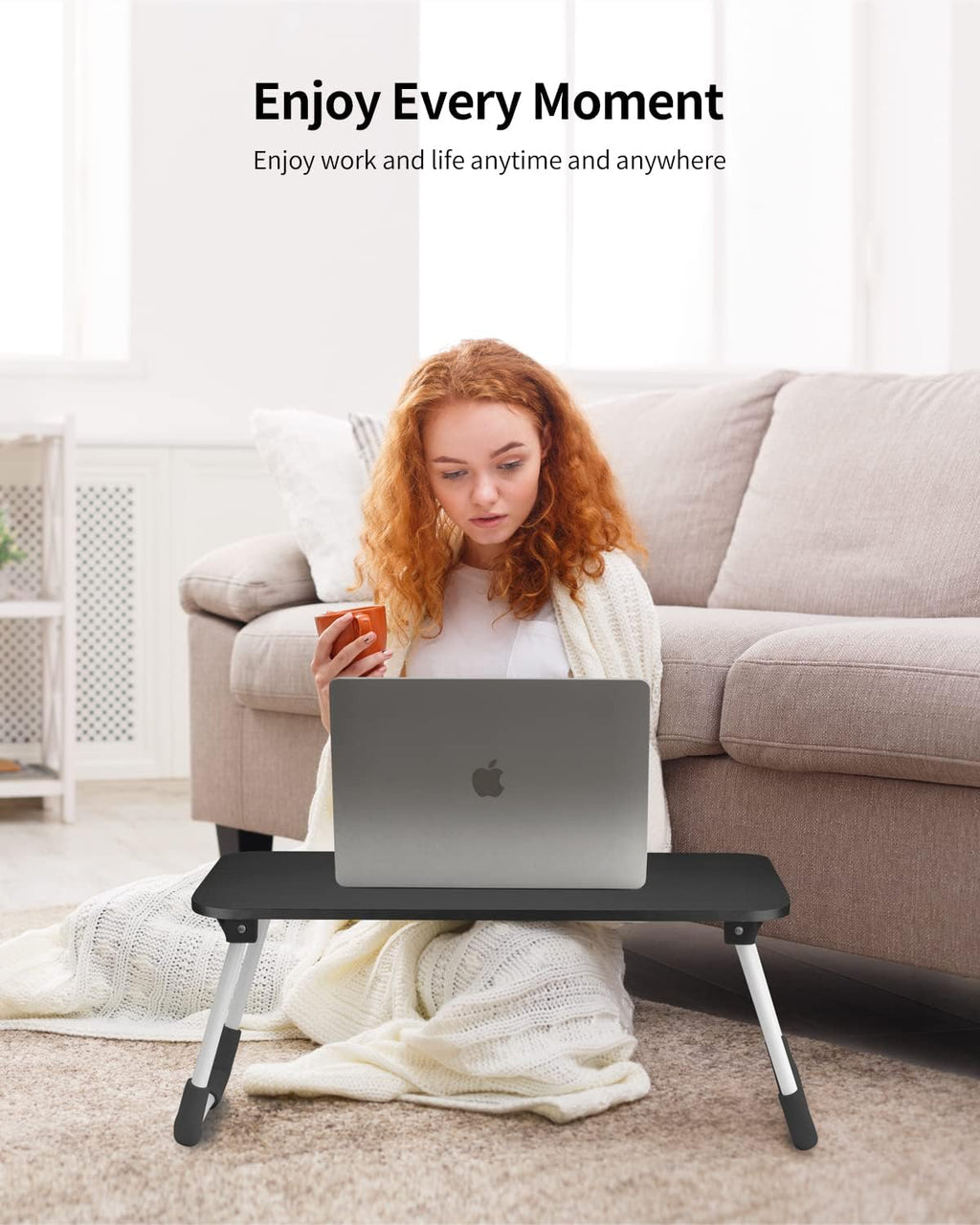 Ruxury Folding Lap Desk Laptop Stand Bed Desk Table Tray, Breakfast Serving Tray, Portable & Lightweight Mini Table for Sofa Couch Floor - Black