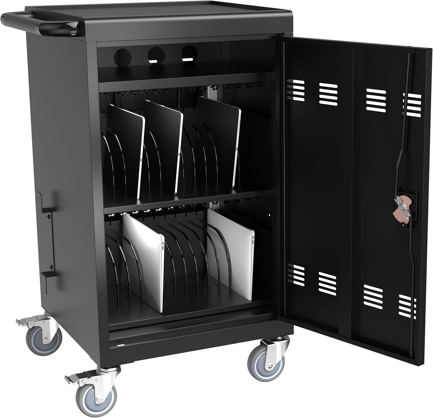 32 Device Charging Cart, Laptop and Tablet Storage Cart, Holds Up to 16.3" with Cord Management, Front and Rear Access Locking, Desktop Charging and Storage Cabinet for Classroom or Office.Black