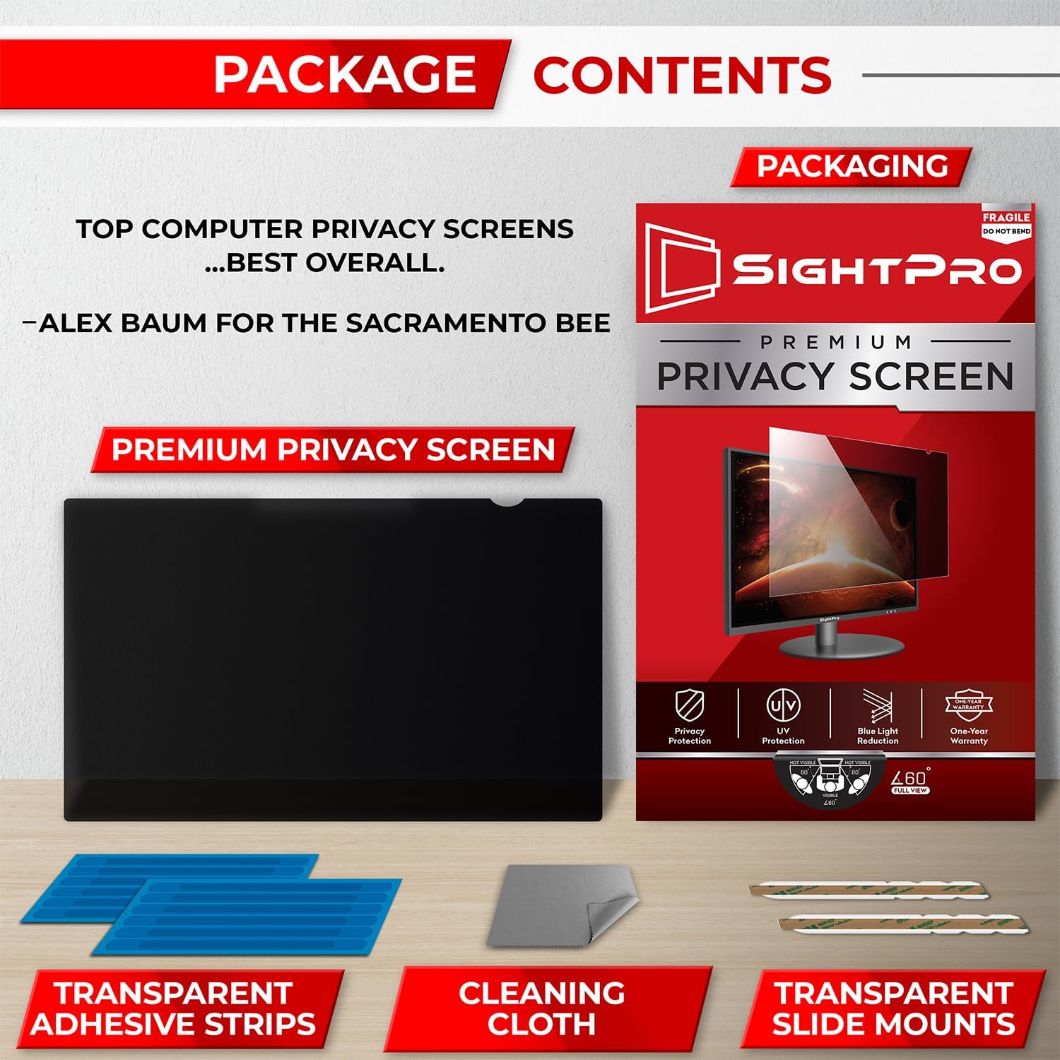 24 Inch 16:9 Computer Privacy Screen Filter for Monitor - Privacy Shield and Anti-Glare Protector
