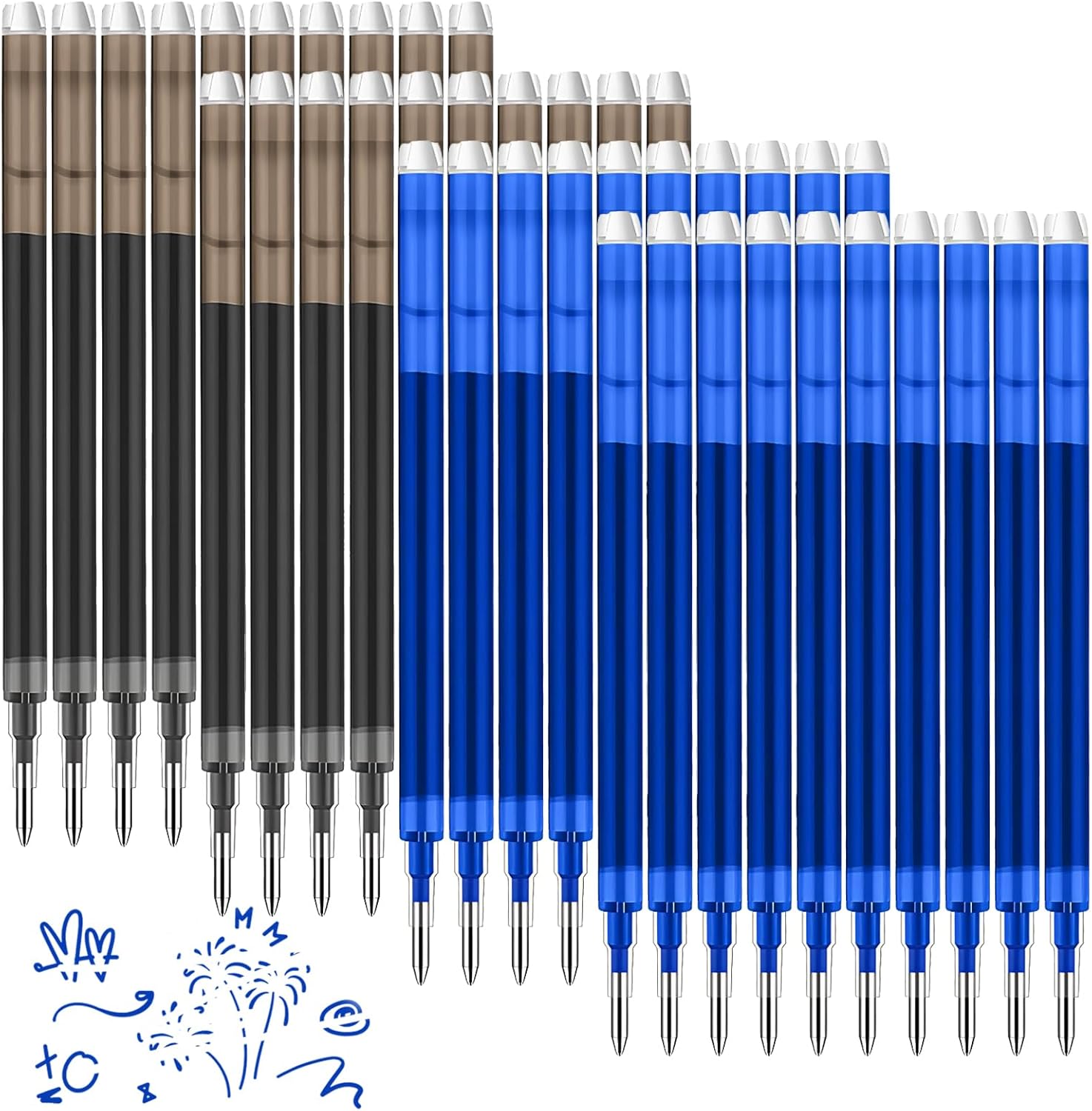 0.7 mm Erasable Gel Ink Pen Refills Compatible with Frixion Friction, Smooth Writing Multicolor Retractable Fine Point Pen Refill for School Office Home Art (Blue & Black, 40)