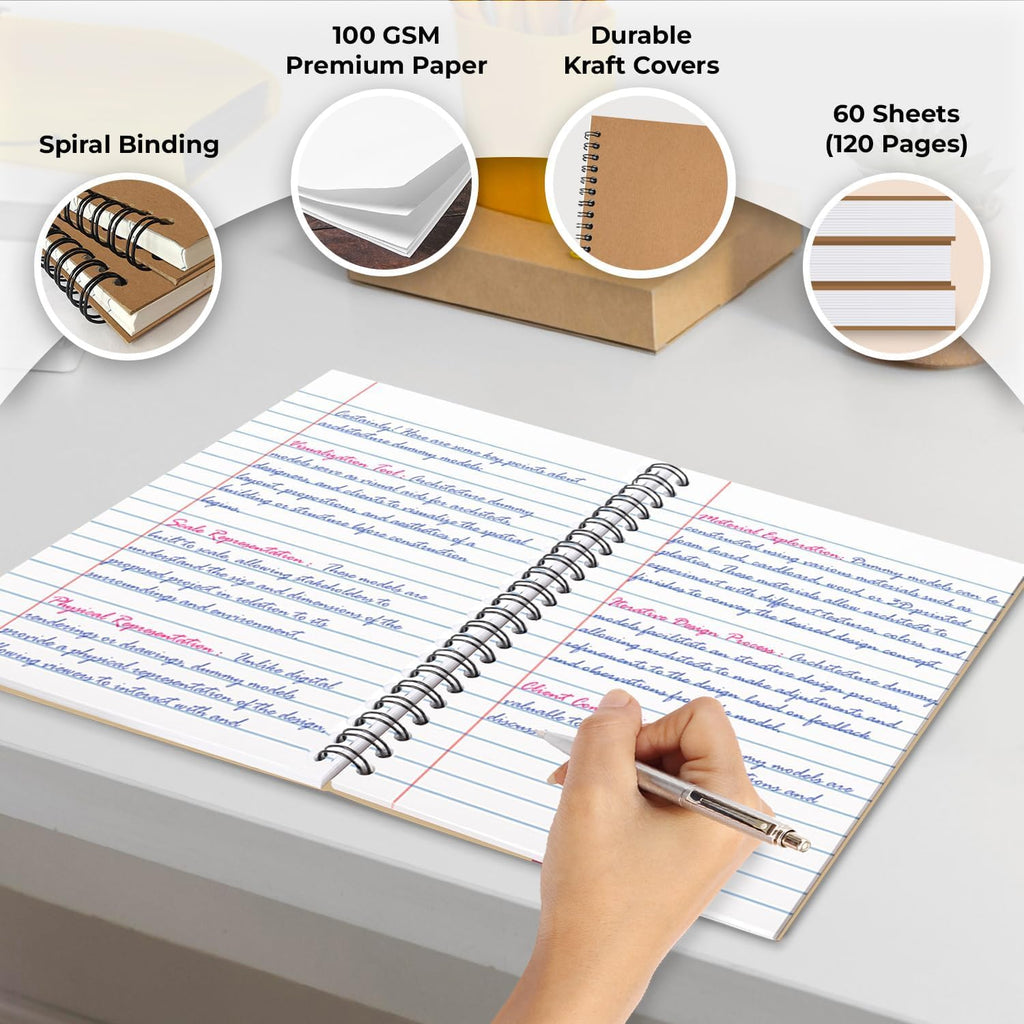 48 Pack Wide Ruled Kraft Spiral Notebook, 5.8 x 8.3, 120 Pages (60 Sheets), No-Bleed, 100 GSM, Bulk Lined Journal Notebooks for Writing, Memo Diary Planner School Travel Office Supplies