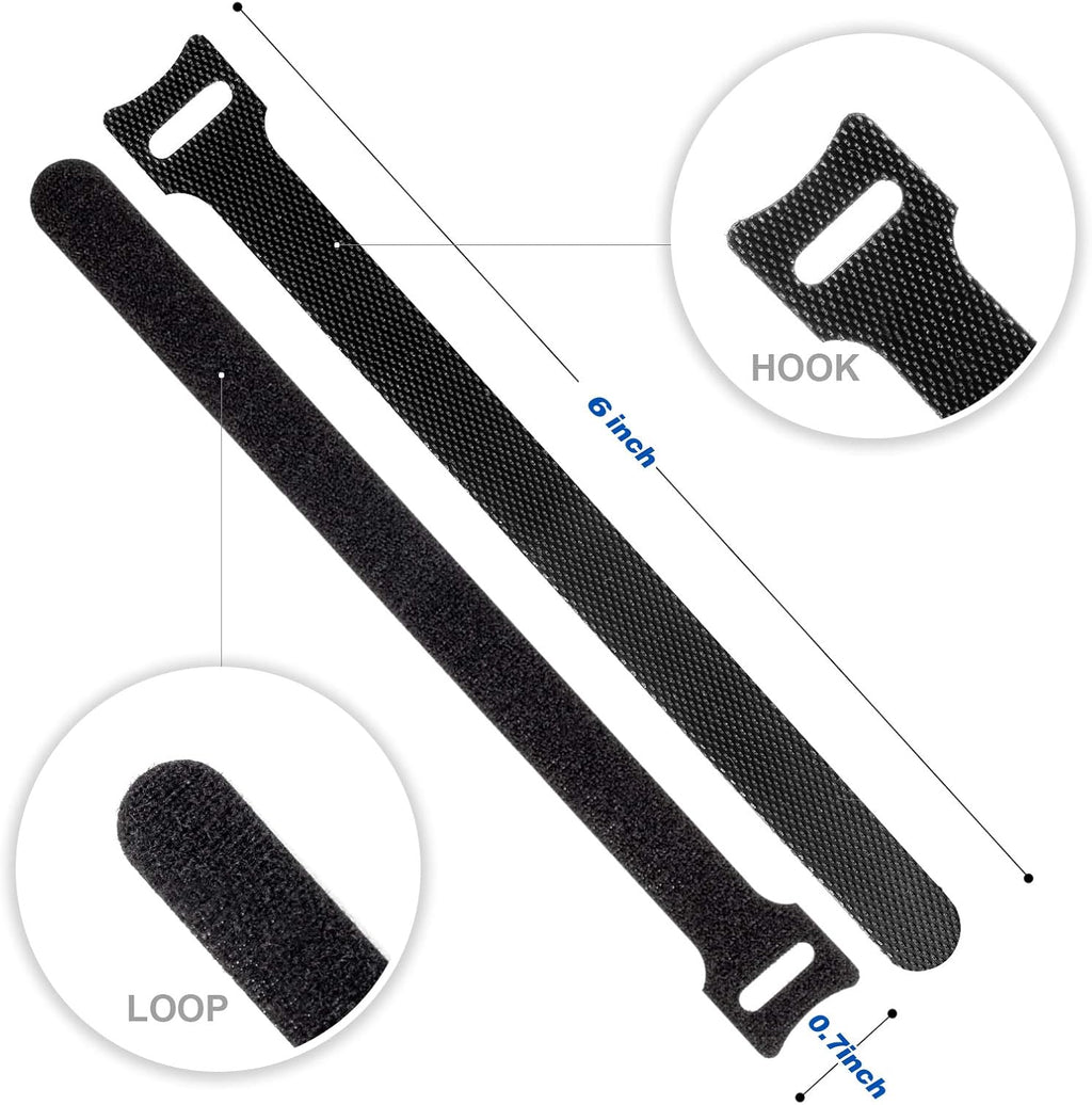 OneLeaf 80PCS Reusable Cable Ties, Black Adjustable 6-Inch Cord Organizer Ties, Multi-purpose Hook Loop Cable Management Wire Ties for Organizing Home, Office, Data Centers