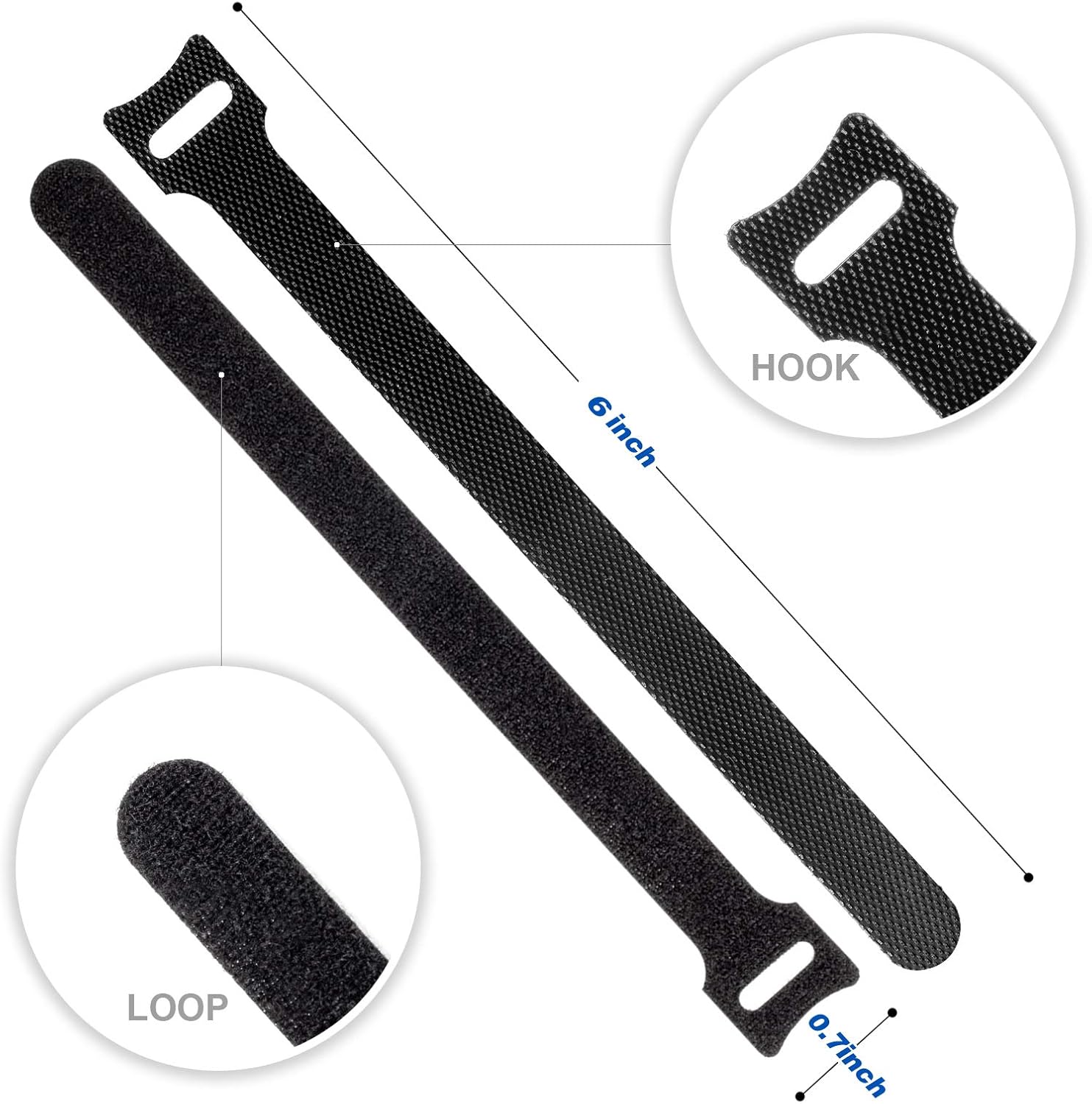 OneLeaf 80PCS Reusable Cable Ties, Black Adjustable 6-Inch Cord Organizer Ties, Multi-purpose Hook Loop Cable Management Wire Ties for Organizing Home, Office, Data Centers
