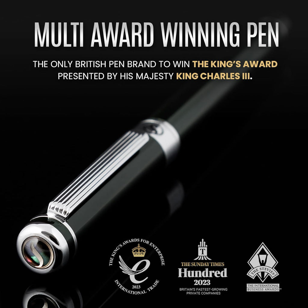 Scriveiner Black Green Fountain Pen - Stunning Luxury Pen with Chrome Finish, Schmidt Nib (Medium), Best Pen Gift Set for Men & Women, Professional, Executive, Office, Nice Pens