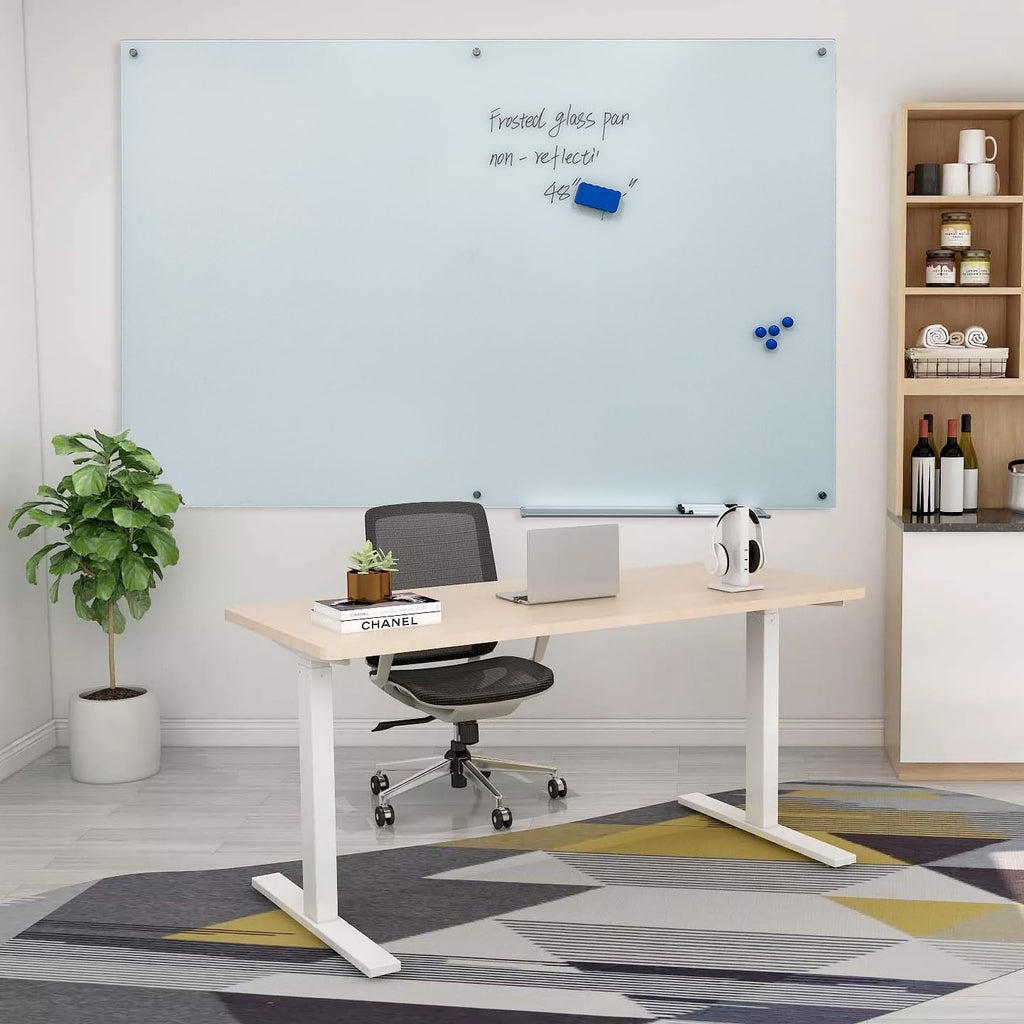 Magnetic Frosted Glass Whiteboard 48"x72" Glass Dry Erase Board 48"x72" Wall Mounted Frameless White Glassboard for Office School Home Shop