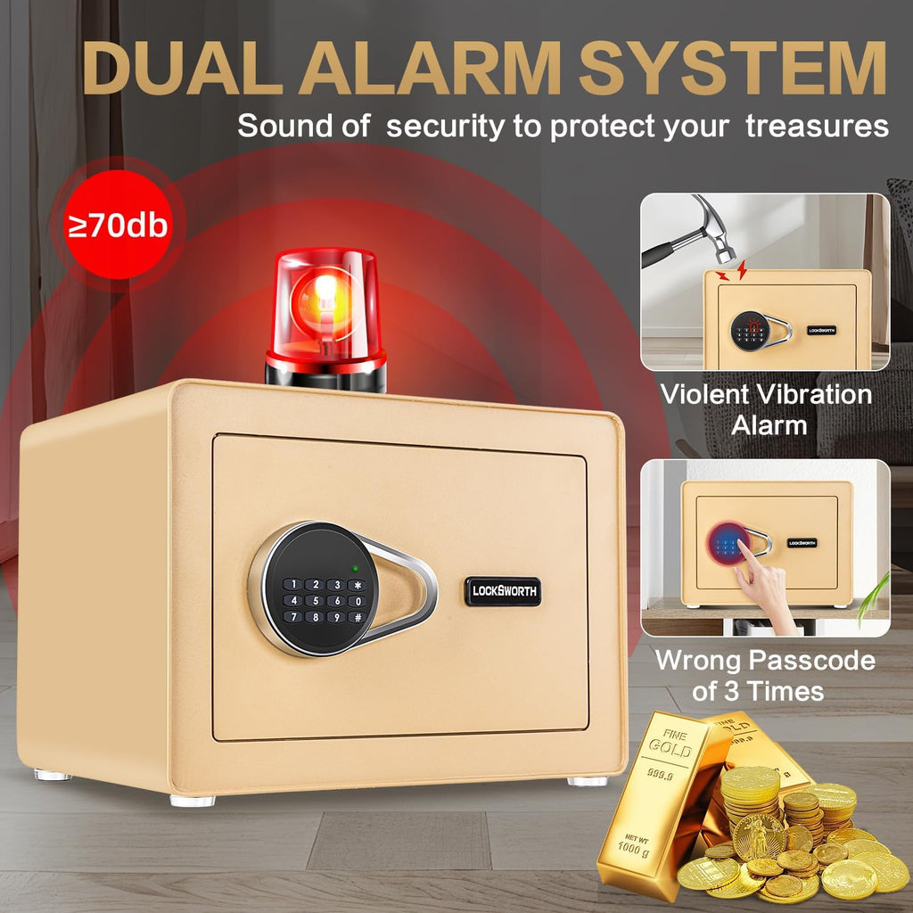 Safe for Home, Small Safe with Fireproof Bag, Removable Shelf, 1.0 Cubic Feet Digital Electronic Security Money Box for Cash, Document, Home, Office, Hotel Use, Champagne Gold，9.84"Dx 13.78"W x 9.84"H