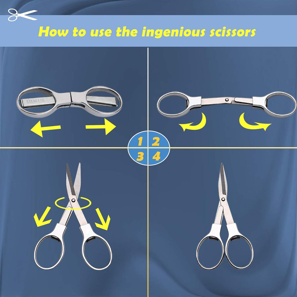 2Pcs Folding Scissors,Portable Stainless Steel Telescopic Cutter, Safety Foldable Pocket Badge Small Scissors for Home, Office, Craft, Sewing, Nurse Accessories, Travel
