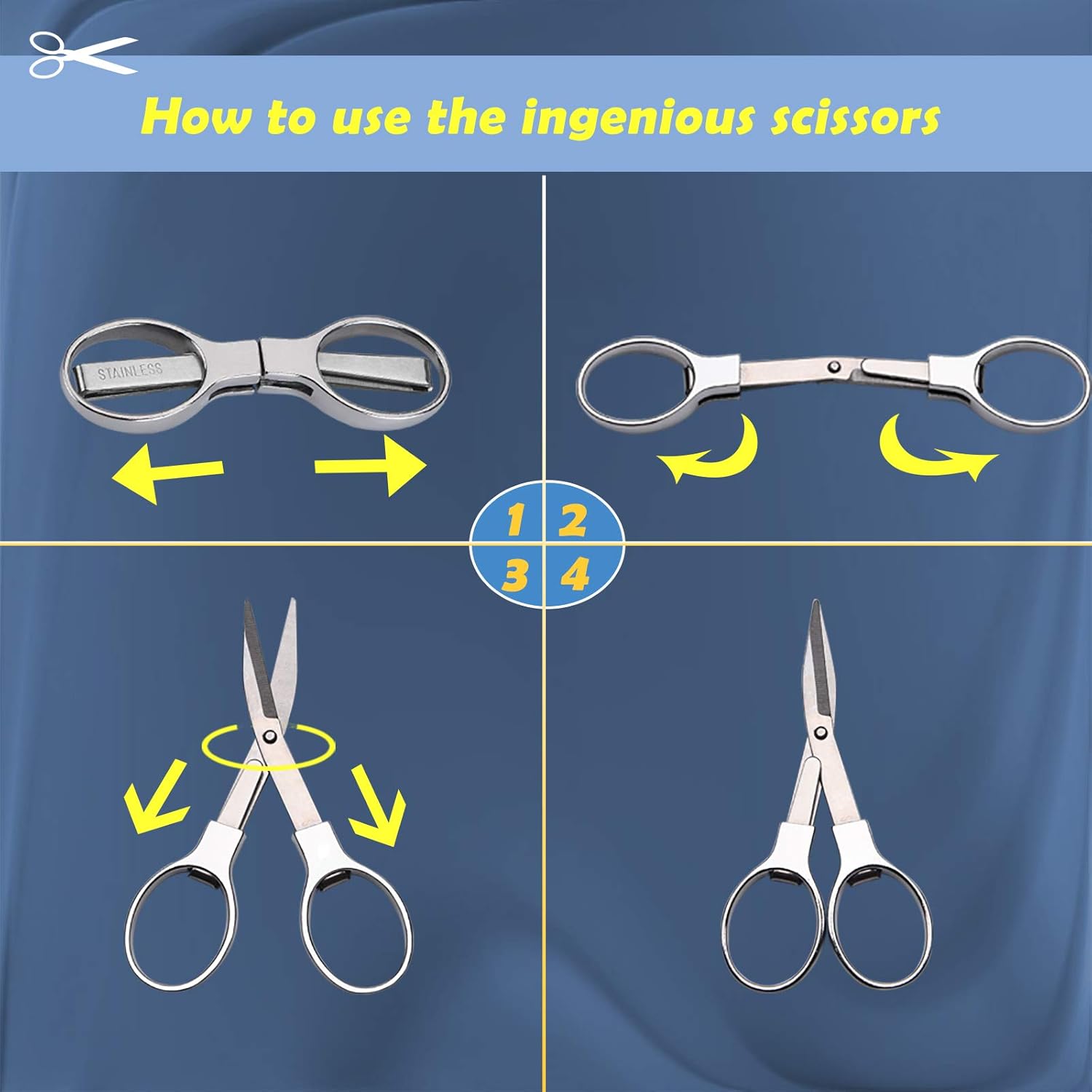 2Pcs Folding Scissors,Portable Stainless Steel Telescopic Cutter, Safety Foldable Pocket Badge Small Scissors for Home, Office, Craft, Sewing, Nurse Accessories, Travel
