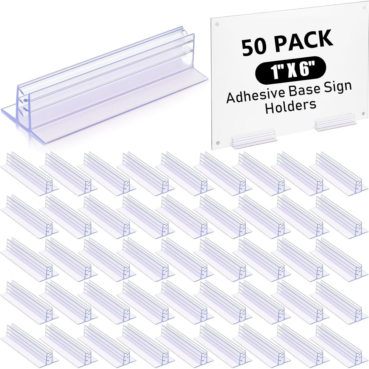 Fulmoon 50 Pcs Sign Holder, Adhesive Base Sign Holders Multiple Uses for Counters, Warehouses, Base Holders with Strong Adhesive (1*6in)