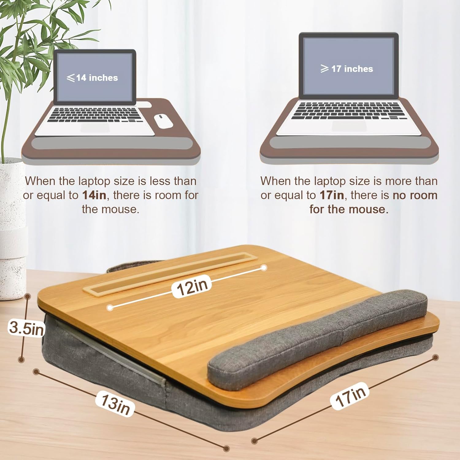 Portable Lap Desk for Laptop with Cushion, Storage Bag Fits Up to 15.6 Inch Laptop, Adults with Ipad/Phone & Pillow Holder for Home Office Bed Couch- Light Wood Color