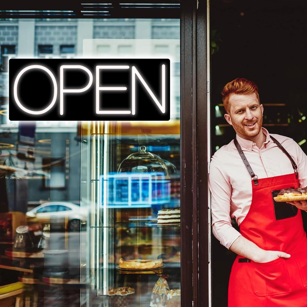 Open Signs for Business, LED Neon Open Sign 22 Inch 12V/2A Ultra Bright Lighted Open Sign Electric Light Up Open Sign for Business Storefront Window Glass Door Retail Shop Store Bar Salon Restaurant White