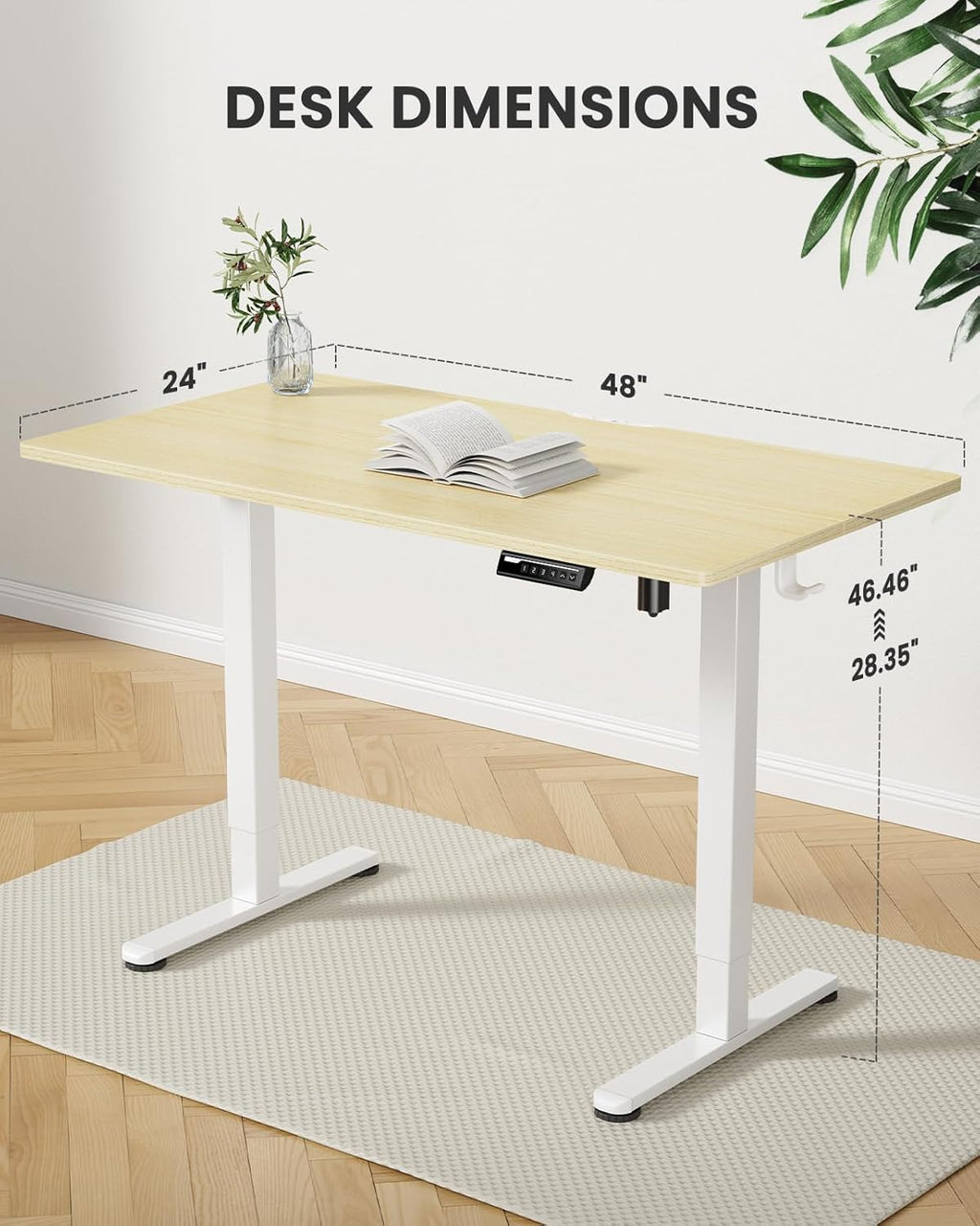 ErGear Height Adjustable Electric Standing Desk, 48 x 24 Inches Sit Stand up Desk, Memory Computer Home Office Desk with Two-Piece Desktop (Natural)
