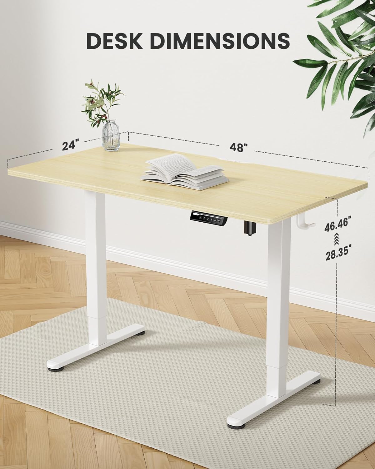 ErGear Height Adjustable Electric Standing Desk, 48 x 24 Inches Sit Stand up Desk, Memory Computer Home Office Desk with Two-Piece Desktop (Natural)
