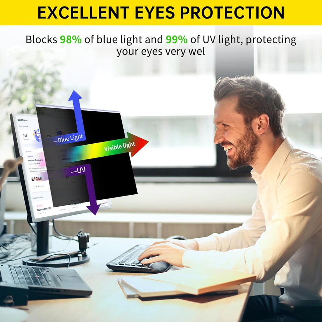 〔2-Pack〕 24 Inch Computer Privacy Screen Filter for 16:9 Monitor, Anti-Blue Light, Anti-UV,Blue Light Blocking Removable Privacy Protector Shield Fits 23.6", 23.8", 24" Monitors