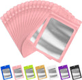 FUNFERY 100 Pack Mylar Resealable Bags Foil Packaging Bags with Clear Window,Zipper Pouch Smell Proof Bag for Food Storage,Cookies,Sample,Small Business(Pink,3.5x6.3inch)