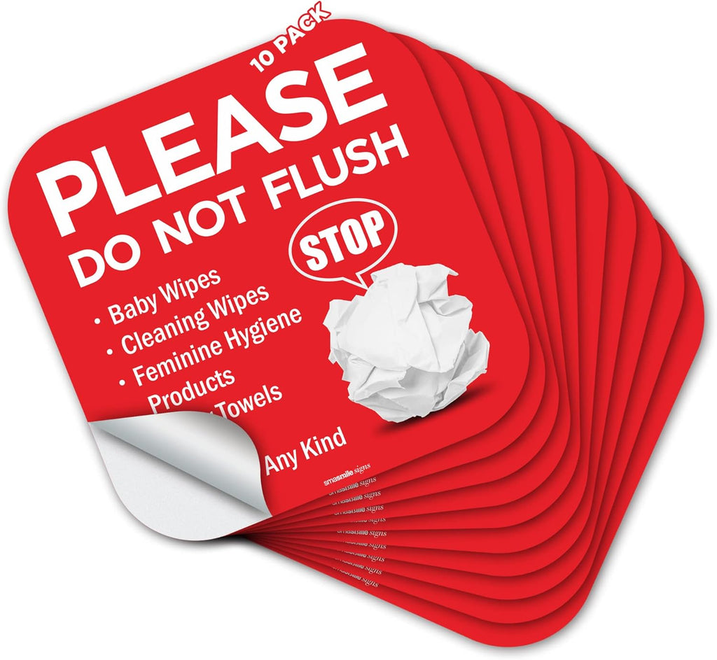 Please Do Not Flush Sign 10 Pack 6"x 6" Please Do Not Flush Anything Except Toilet Paper Sign Self Adhesive Decal