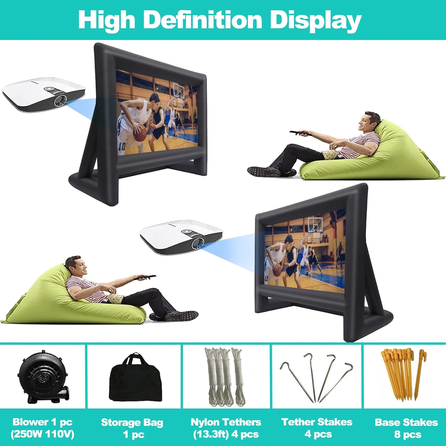 21FT Inflatable Projector Screen - Outdoor Movie Screen Blow Up for Movie Parties Backyard Outside with Air Blower and Carry Bag, Front and Rear Projection