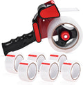 Heavy Duty Tape Dispenser with 6 Clear Packaging Tapes - 48cm X 66m - Metal Dispenser for Moving Boxes, Warehouses or General Packing