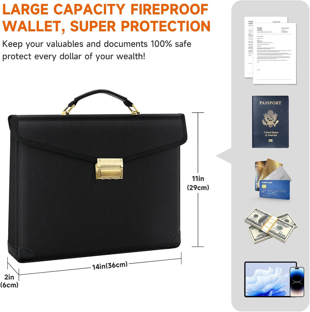Upgraded 6500°F Fireproof Document Bag with Lock,14.2"x10"x2.3''Fire Proof Money Bag with Zipper,10 Layer of Heat Insulated Material, Water Resistant Fireproof Bags for Documents,Safe Bags