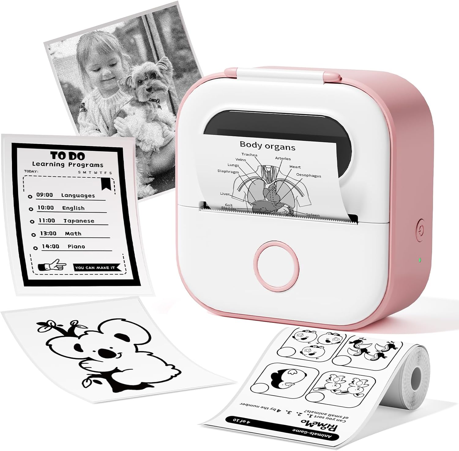 Sticker Printer Machine, Print Pods Mini Maker with 1 Roll Paper, Mini Portable Sticker Maker Y02C, Bluetooth Inkless for Phone, Thermal Portable Machine for Journal, Note, Photos, Learning