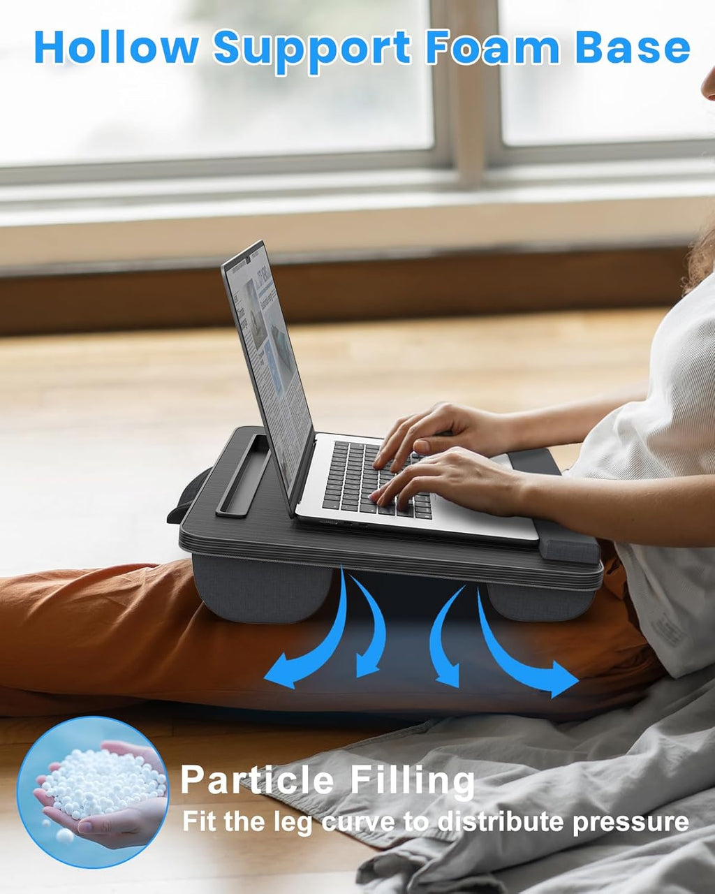 Portable Lap Desk, Laptop Stand for Bed with Soft Wrist Rest, Tablet/Phone Slot, Fabric Handle, Laptop Bed Desk with Cushion (Black)