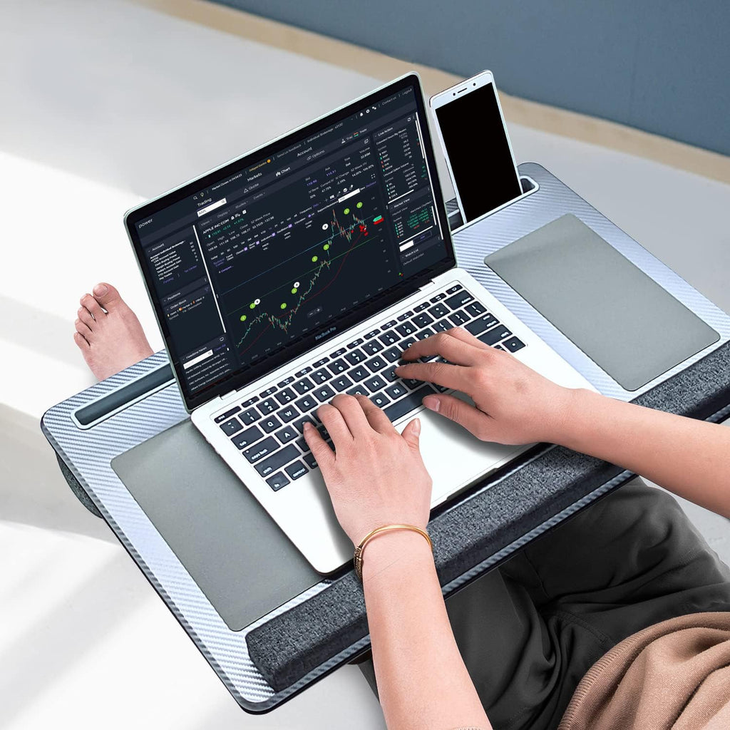Extra Large Lap Laptop Desk- Home Office Portable LapDesk with Mouse Pad & Wrist Rest for Notebook/MacBook/Tablet, Sofa Bed Working, Writing, Drawing (Carbon Silver, Fit Up to 17-inch Laptops)