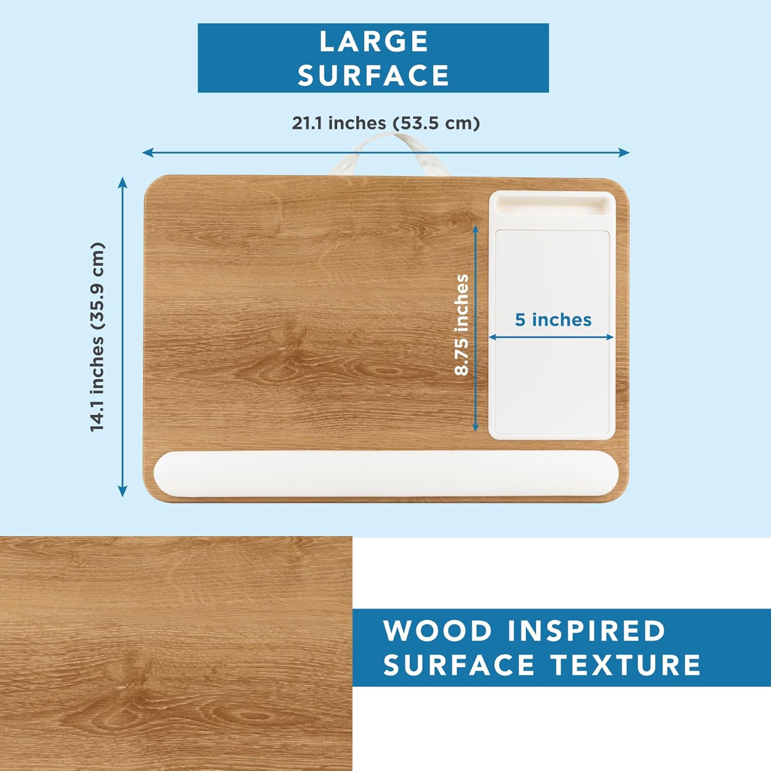 LAPGEAR Home Office Pro Lap Desk with Wrist Rest, Mouse Pad, and Phone Holder - White Oak Woodgrain - Fits up to 15.6 Inch Laptops - Style No. 91609