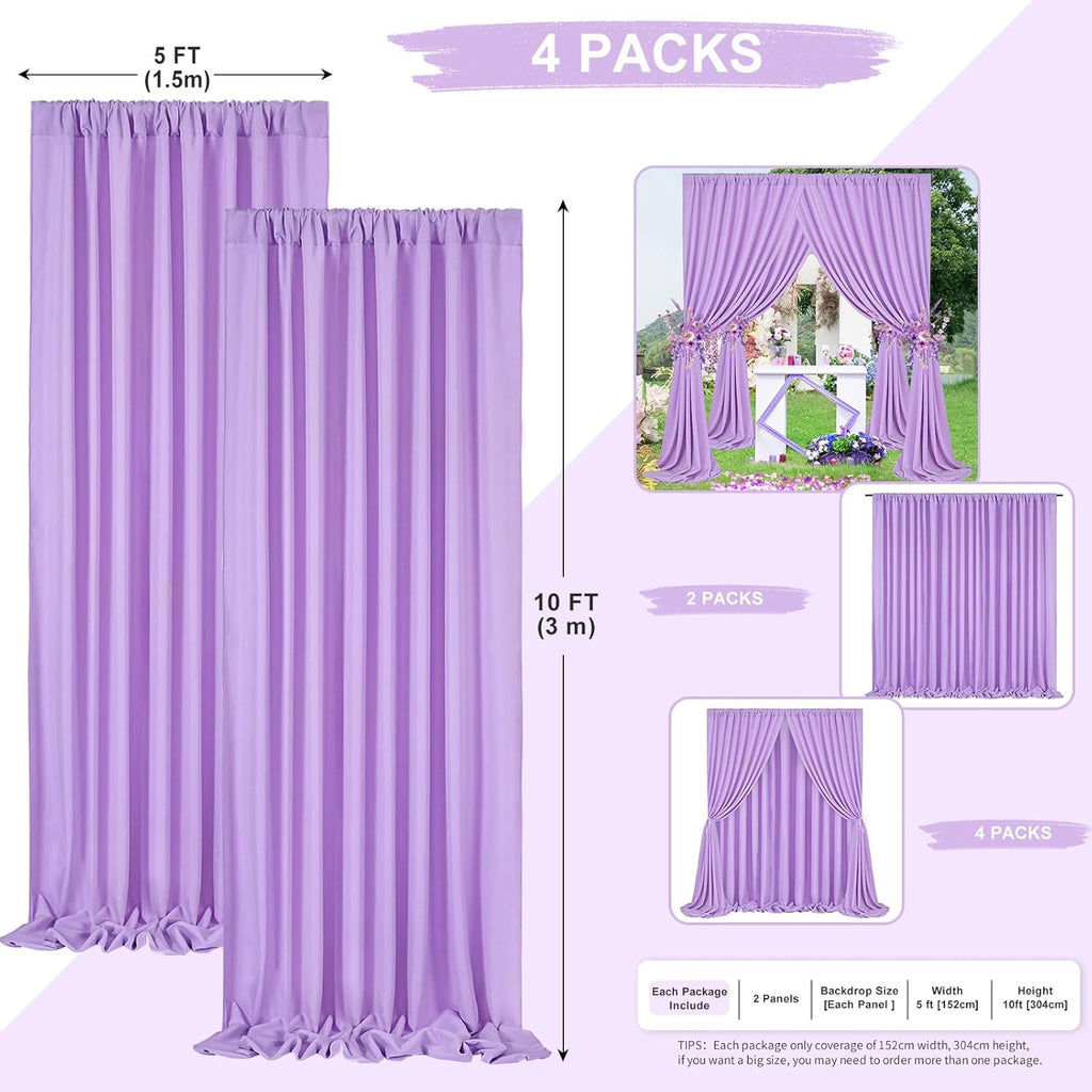 Lavender Backdrop Curtains Photo Backdrop Drapes: 2 Panels 5ft x 10ft Polyester Fabric - Baby Shower Mermaid Photography Background Decorations