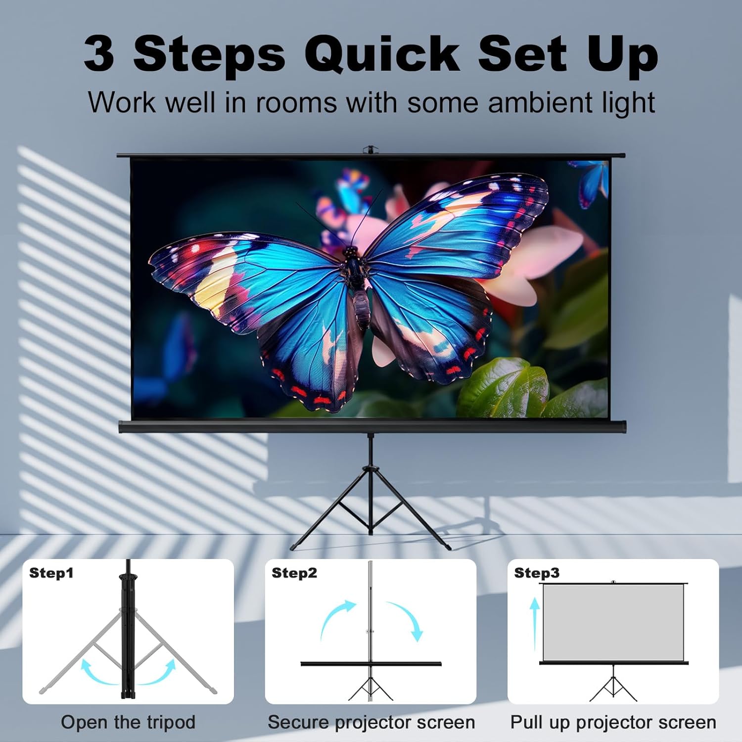 Outdoor Projector Screen with Stand Tripod, Indoor Pull Up Portable Projector Screen, 80 INCH 16:9 Adjustable Projection Screen with Carry Bag for Home Theater Backyard Party Movie Nights