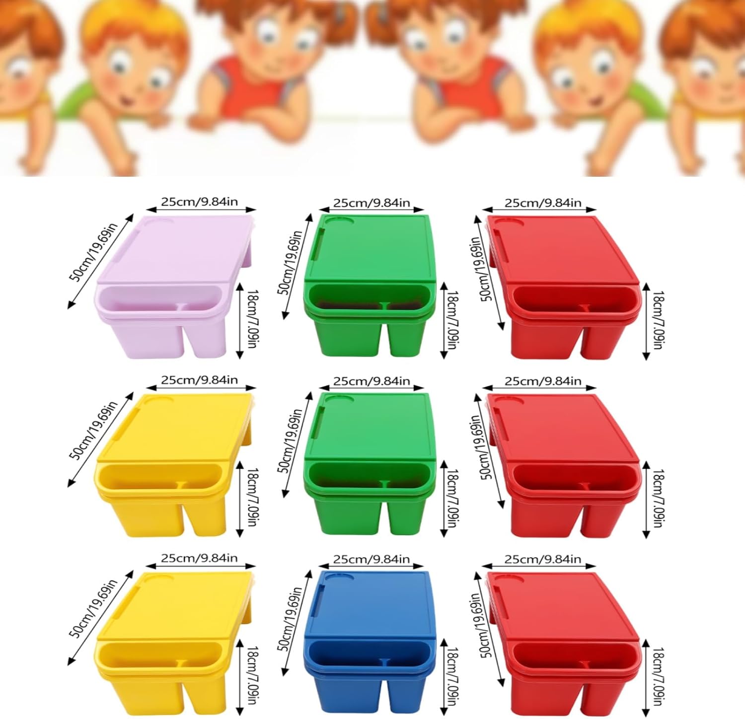 6 Pack Kids Lap Desk Tray with Storage Slots, Portable Lap Desk, Activity Tray, Drawing, Stackable, Writing, Eating, Classroom, 19.69" L x 9.84" W x 7.1" H