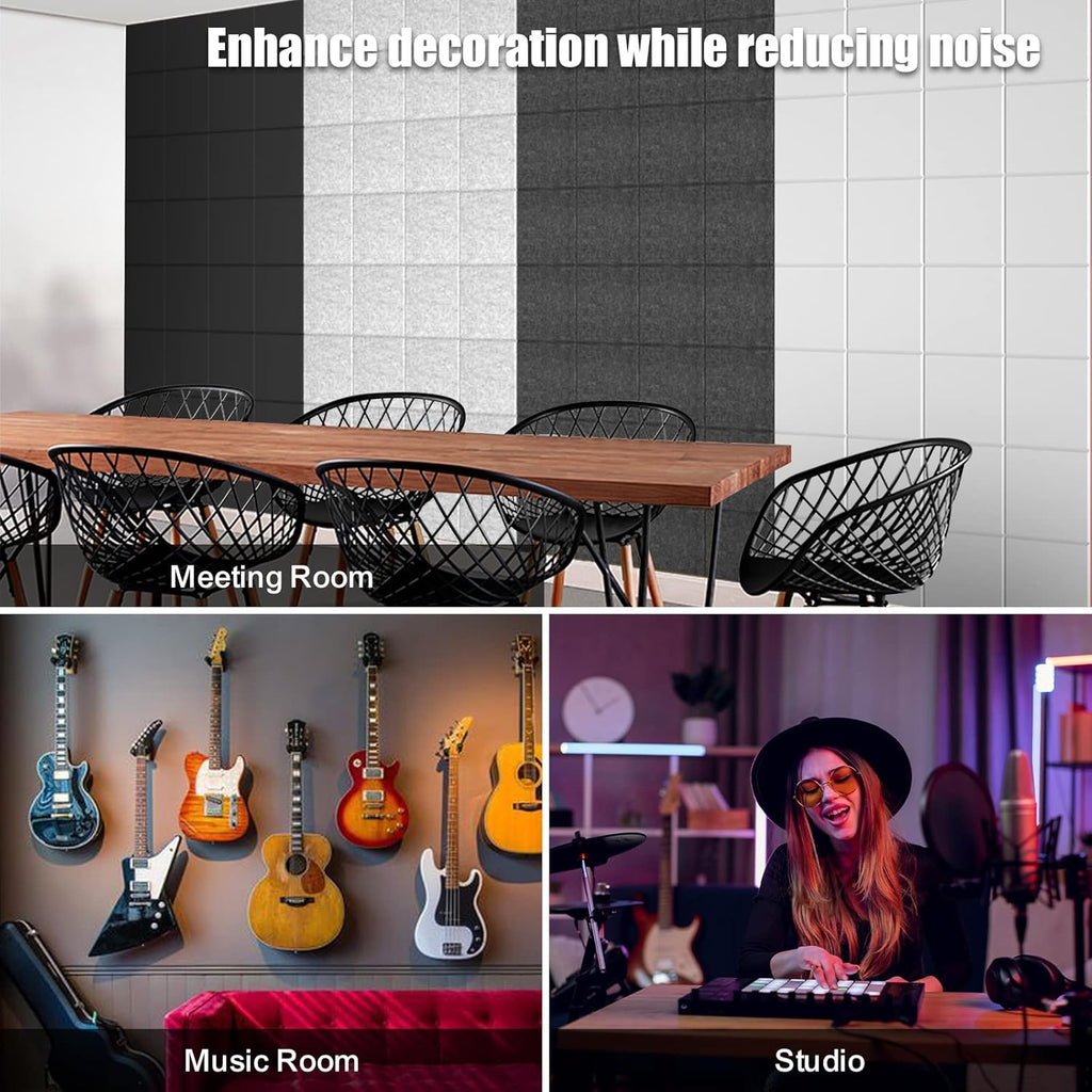 Sonicism 12 Pack Acoustic Wall Panels with Self-Adhesive, 12" X 12" X 0.4" Sound Proof Foam Panels, Decorative Soundproof Wall Panels, Sound Proof Absorbing Tiles for Home & Offices, Black