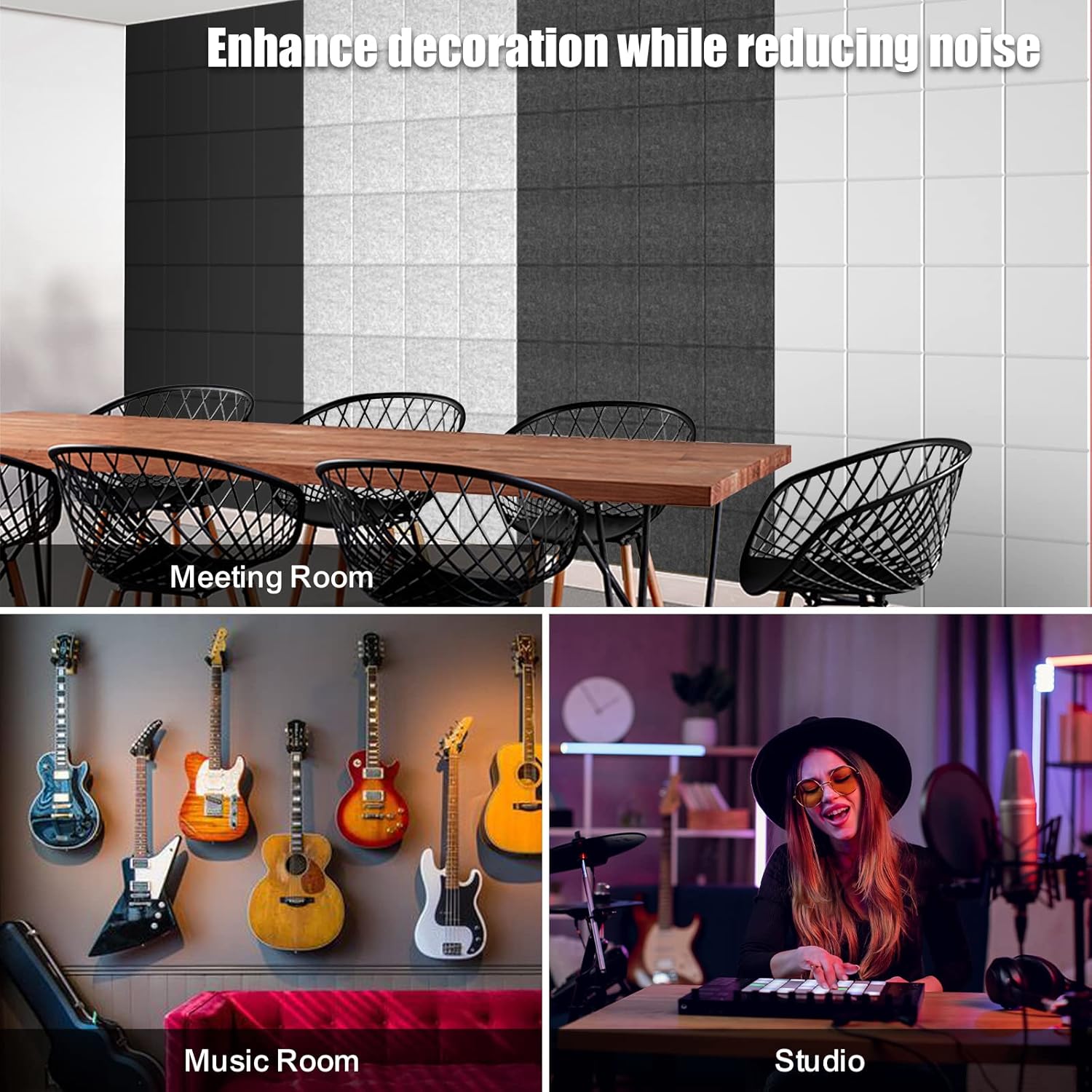 Sonicism 12 Pack Acoustic Wall Panels with Self-Adhesive, 12" X 12" X 0.4" Sound Proof Foam Panels, Decorative Soundproof Wall Panels, Sound Proof Absorbing Tiles for Home & Offices, Black