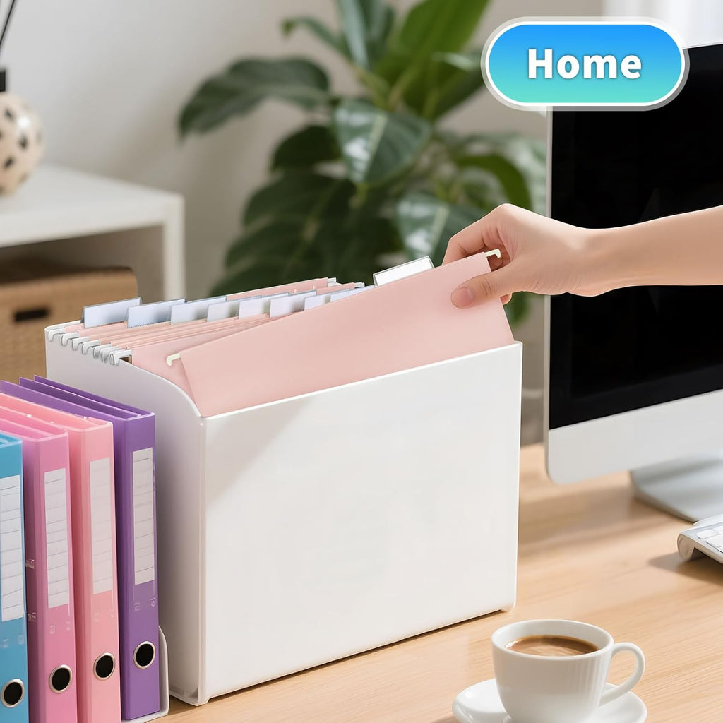 25-Pack Pink Hanging File Folders, Letter Size (8.5" x 11") with 1/5-Cut Tabs,25 Transparent Label Cards & 25 Sticker Labelsfor Home & Office Organization