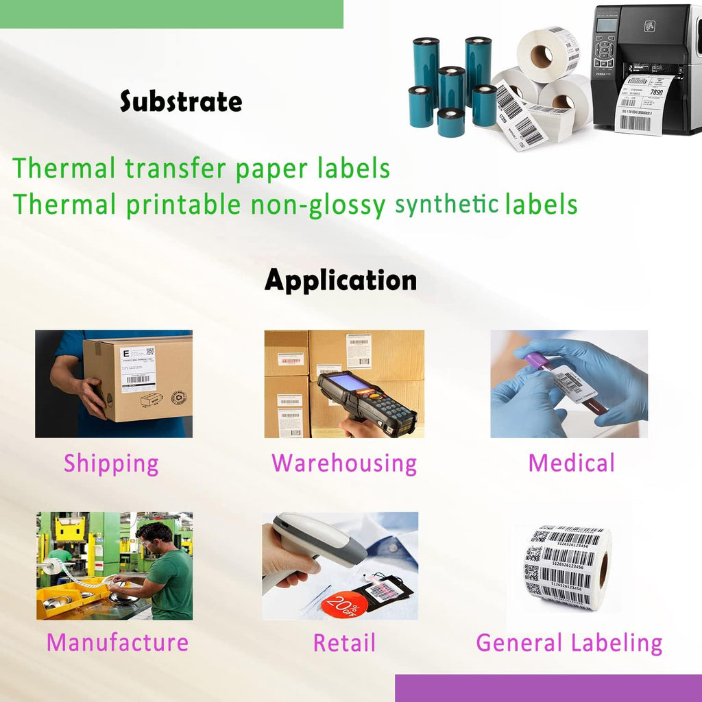 12 Rolls 2.52'' x 1476' Premium Resin Enhanced Wax Ribbon, 64mm x 450m Black Thermal Transfer Ribbon, Barcode Thermal Label Printer Ribbon, CSO-Ink Outside, 1'' Core for Zebra, TSC, GoDex, Citizen