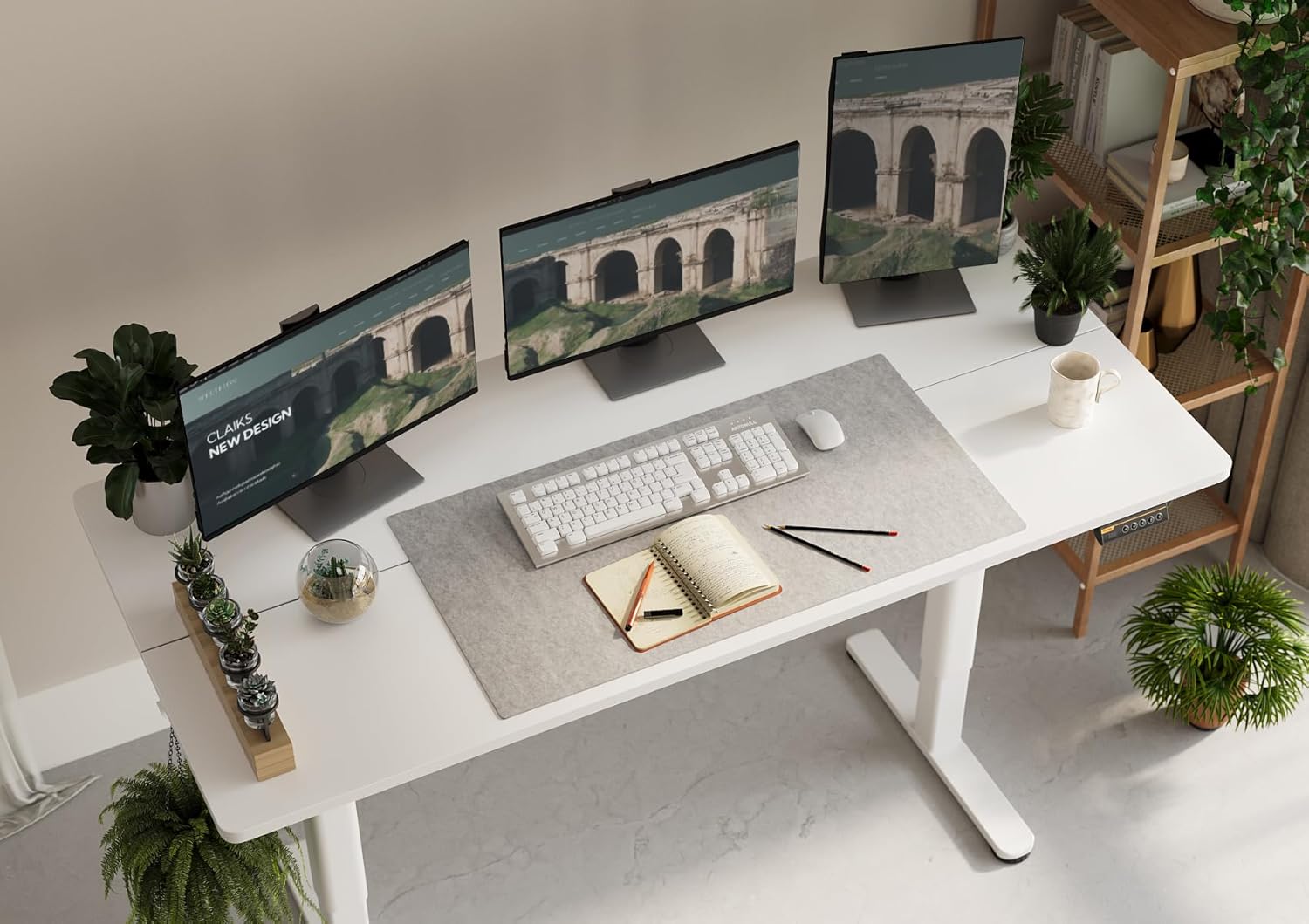 Claiks Electric Standing Desk, Adjustable Height Stand up Desk, 55x24 Inches Sit Stand Home Office Desk with Splice Board, White Frame/White Top