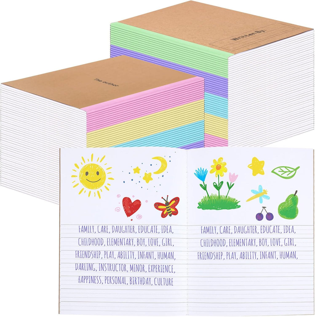 Henoyso 40 Pcs Primary Composition Notebook 9 3/4 x 7 1/2 Inch Kids Journal, Back to School Supplies, K-2 Primary Writing Notebook for Kids Student Draw and Write Story Journal (Macaron Color)