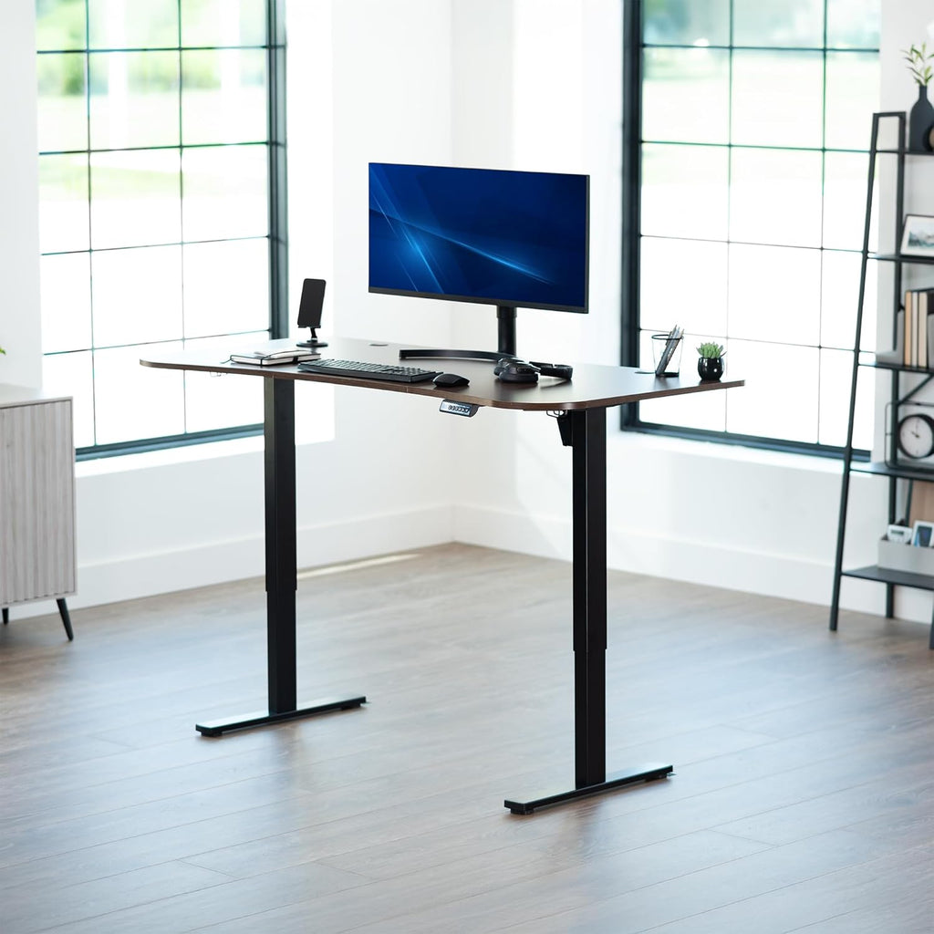 VIVO Electric 63 x 32 in Standing Desk, Memory Height Adjustment, 1B Series, Dark Walnut Top Black Frame, DESK-KIT-1B1D