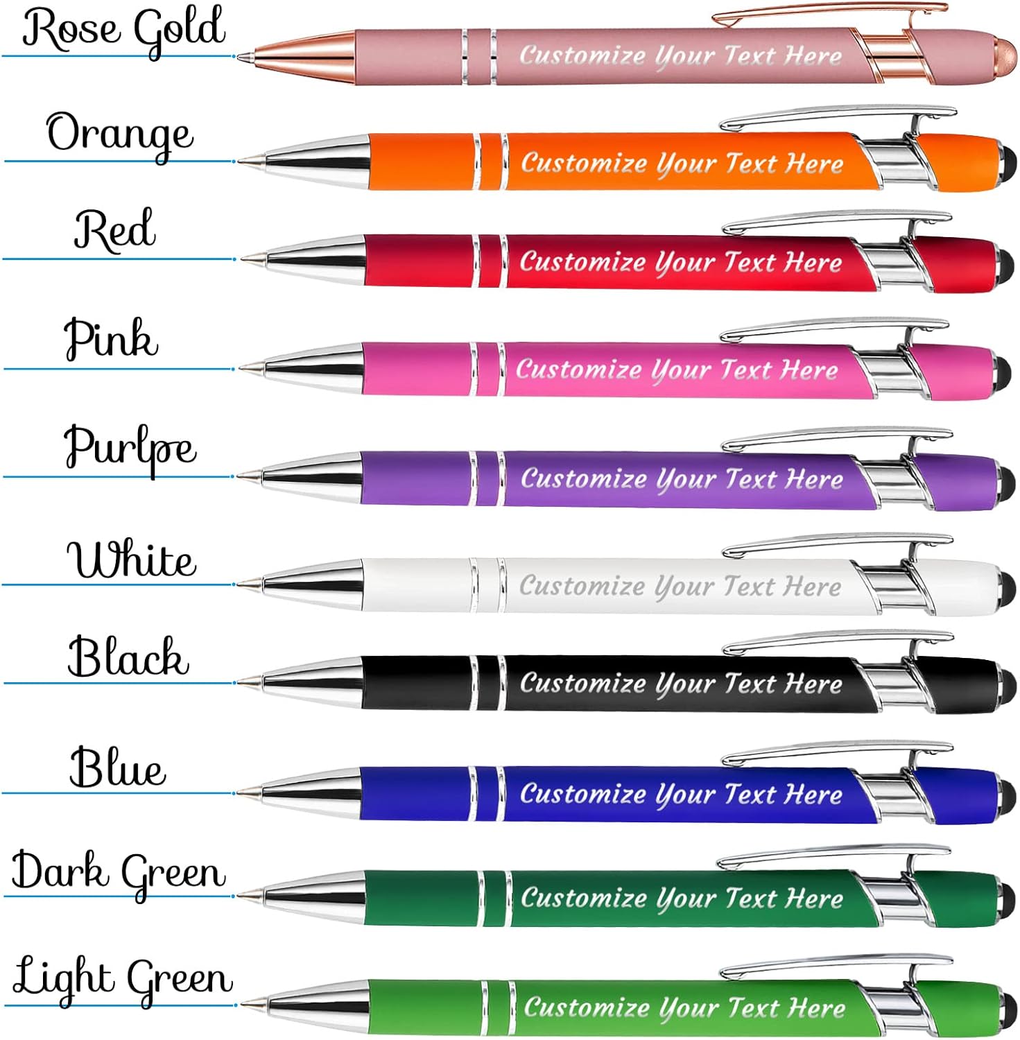 Personalized Pens Bulk 300 with Name Custom Engraving Ballpoint Pens with Stylus Tip Customized Smooth Writing Pens Personalized Gifts for Anniversary Birthday or Graduation(Blue,Black Ink)