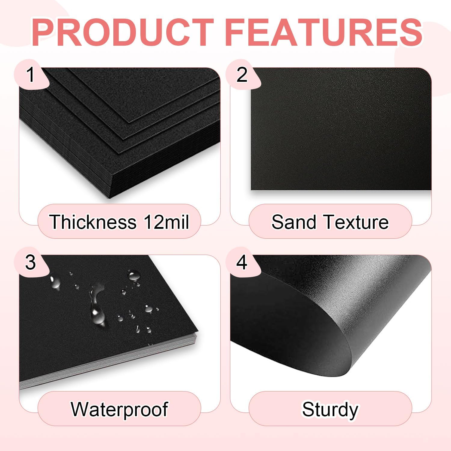 HOUYEE 100 Pack 12 Mil Poly Binding Covers,Sand Texture Binding Presentation Covers,8.5x11 Inches,Letter Size,Black,Square Corners,Un-Punched