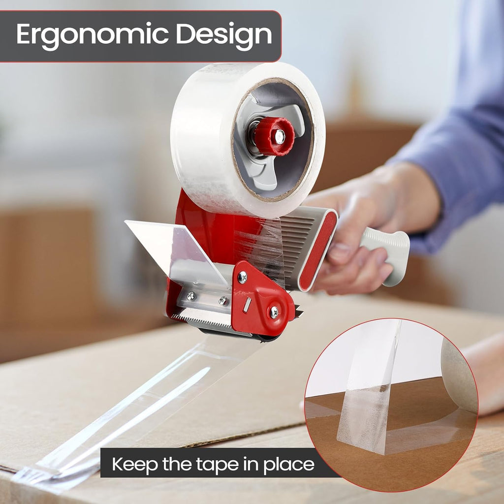 2 Pack Packing Tape Dispenser Gun with 12 Roll Packing Tape 2 Inch Gun 2.7 Mil Heavy Duty Packaging for Shipping, Moving, Carton and Box Sealing(Red)