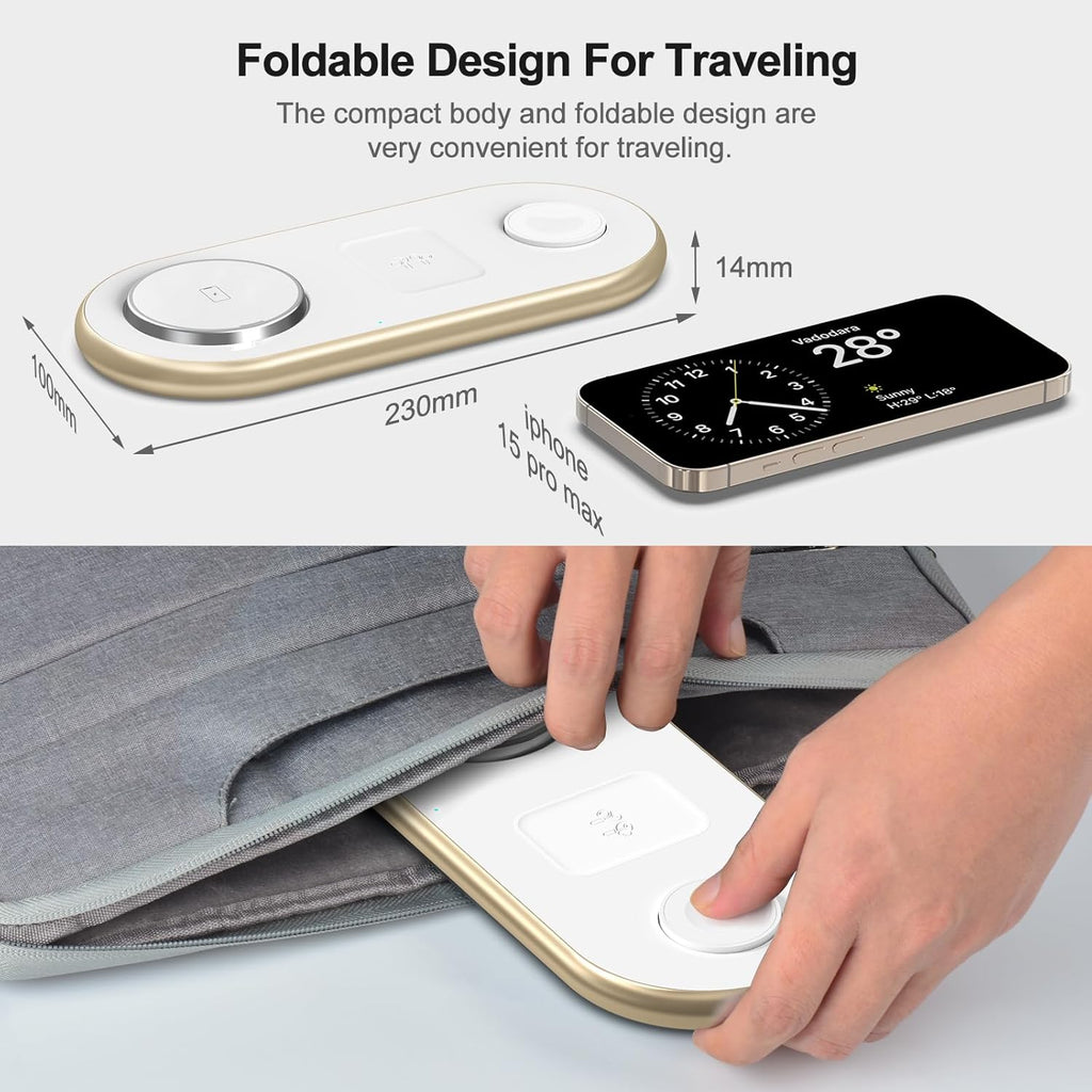 Magnetic Charging Station, 3 in 1 Faster Mag-Safe Wireless Charger Stand, Wireless Charging Pad for Apple Devices, iPhone 16/15/14/13/12 Series, iWatch Series, AirPods (Golden)