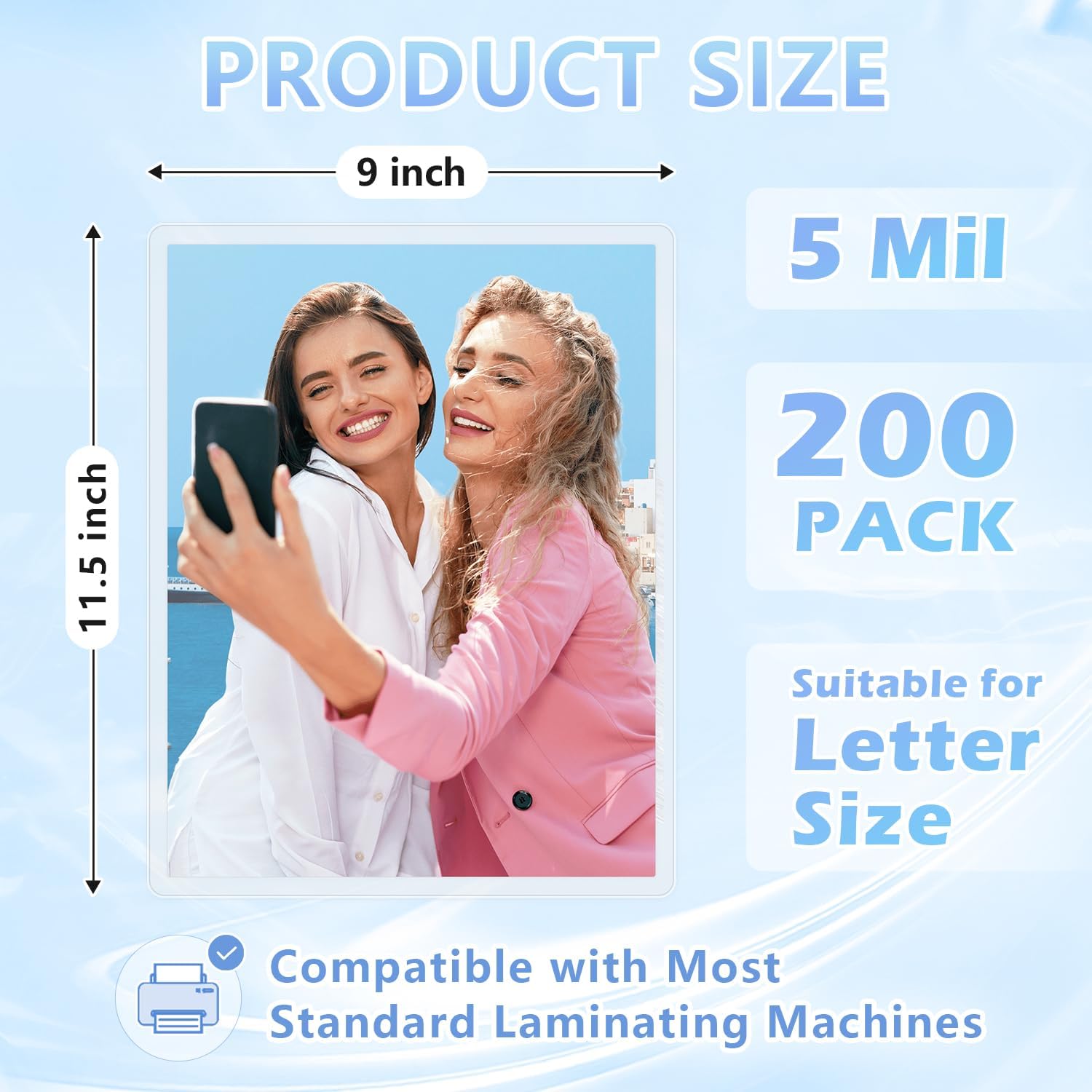 HOUYEE 200 Pack 5 Mil Thermal Laminating Pouches, Hold 8.5 x 11 inch Sheets, Ultra Clear Laminating Sheets, 9 x 11.5 Inch Laminate Sheets for Laminator, for Letter Size, Office and School Supplies