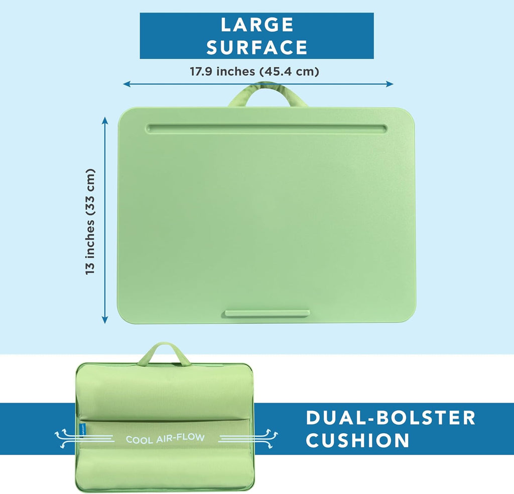 LAPGEAR Original Lap Desk – Large (17.9” x 13”) | Fits Up to 17.3” Laptops | Cushioned with Device Ledge, Pencil Tray & Handle | Portable & Lightweight | Sage Green – Style No. 45151