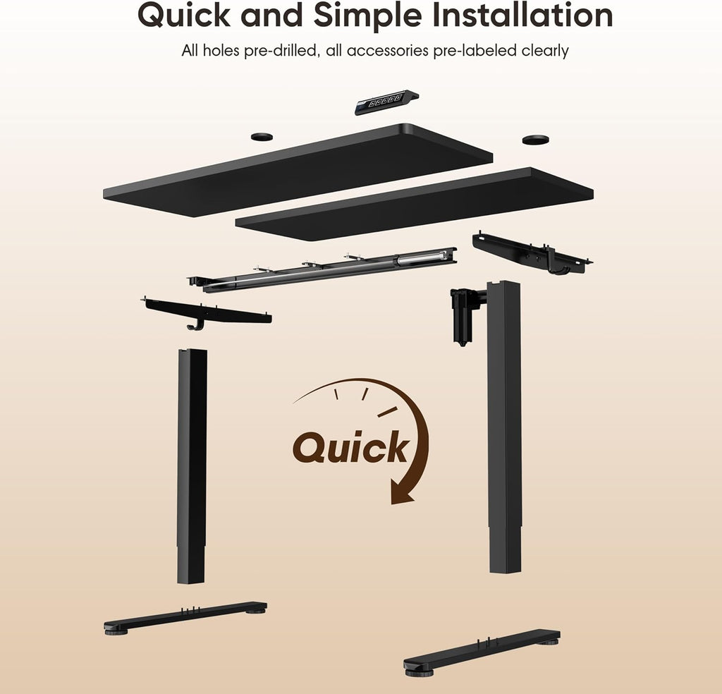 Monomi Electric Height Adjustable Standing Desk, 55x24 Inches, Ergonomic Home Office Sit/Stand Up Desk (Black Steel Frame/Black Top)