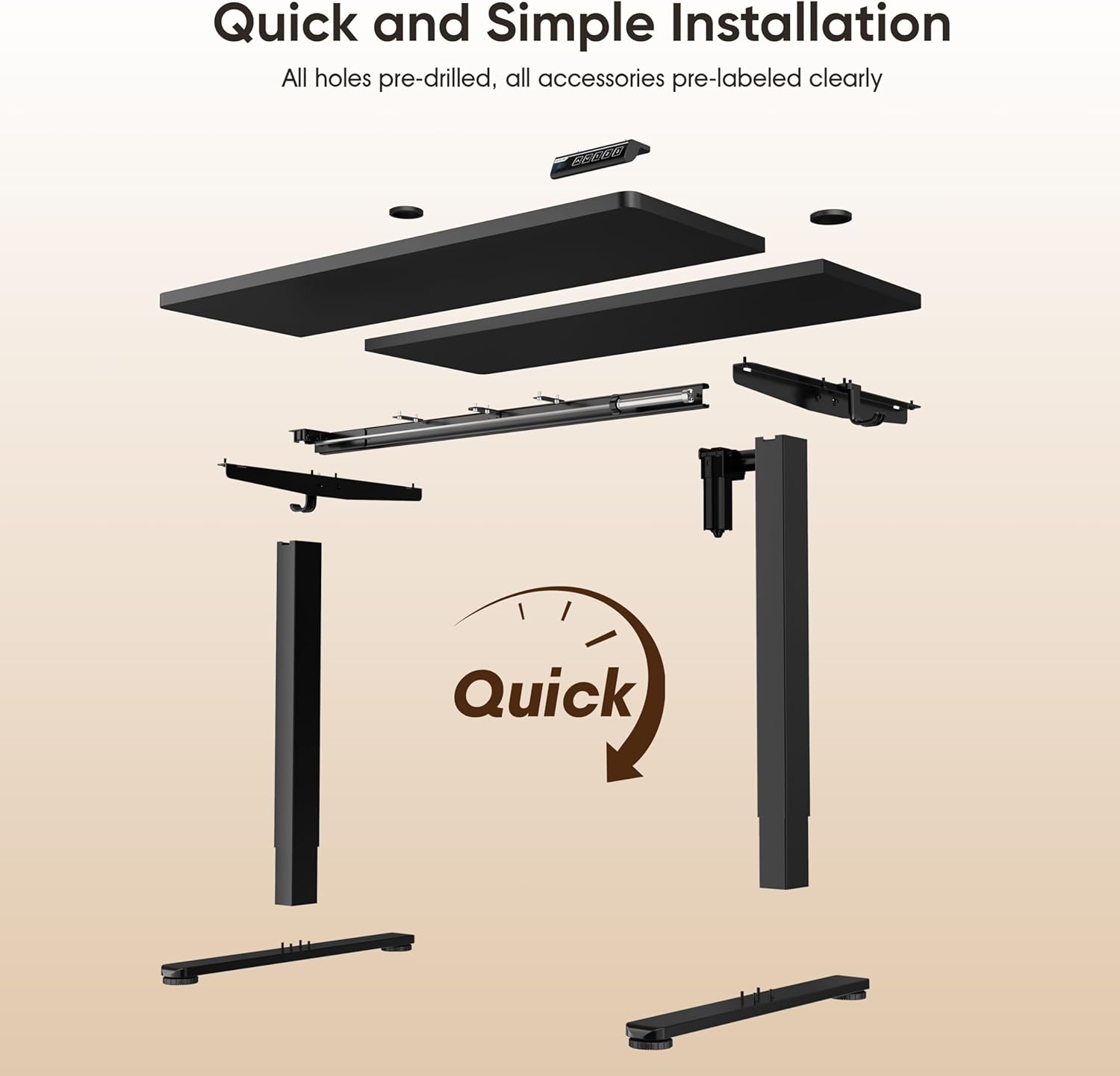 Monomi Electric Height Adjustable Standing Desk, 55x24 Inches, Ergonomic Home Office Sit/Stand Up Desk (Black Steel Frame/Black Top)