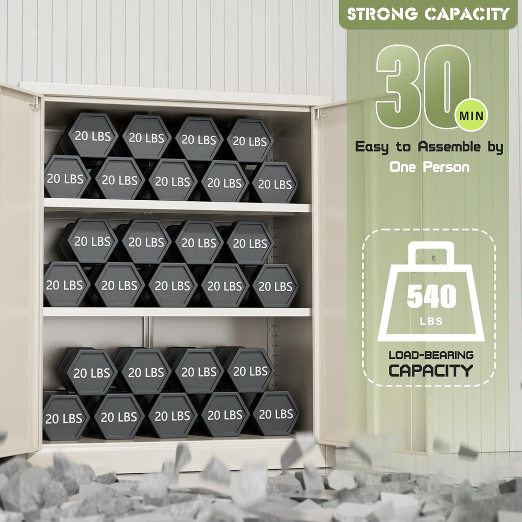SUNCROWN Metal Storage Cabinets, 36”Locking Cabinet with Doors and Adjustable Shelves, Steel Utility Tool Garage Cabinets for Home, Office, Kitchen, Warehouse,Warm Grey