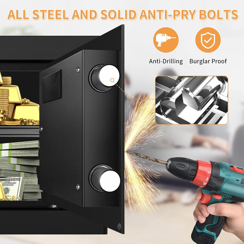1.2 Cub Small Fireproof Safes for Home Use, Digital Home Safe Fireproof Waterproof with Programmable Keypad, Spare Keys and Removable Shelf, Fire Safe Box for Money Medicines Valuables