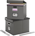 Huolewa File Organizer Boxes with Lids, Collapsible Faux Leather Hanging File Folder Box Organizer with Plastic Slide, Decorative Home/Office Filing System Boxes for File and Folders Storage