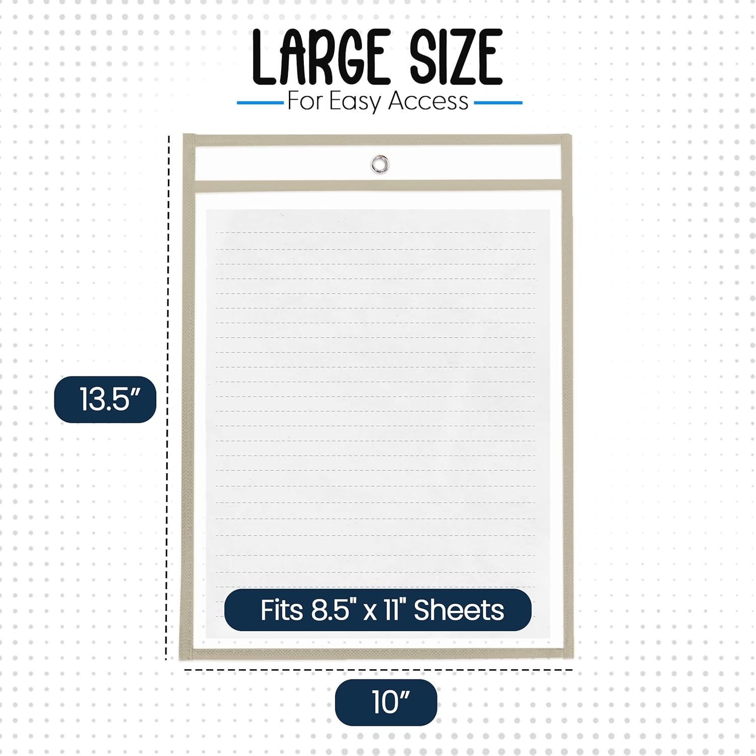 Essex Wares - 6 Pack, Beige, Durable Water-Resistant Dry Erase Pocket Document Protectors, 10" Wide x 13.5" Tall - Dry Erase Clear Plastic Sleeves - Reusable & Easy Erase Plastic Invoice Holders