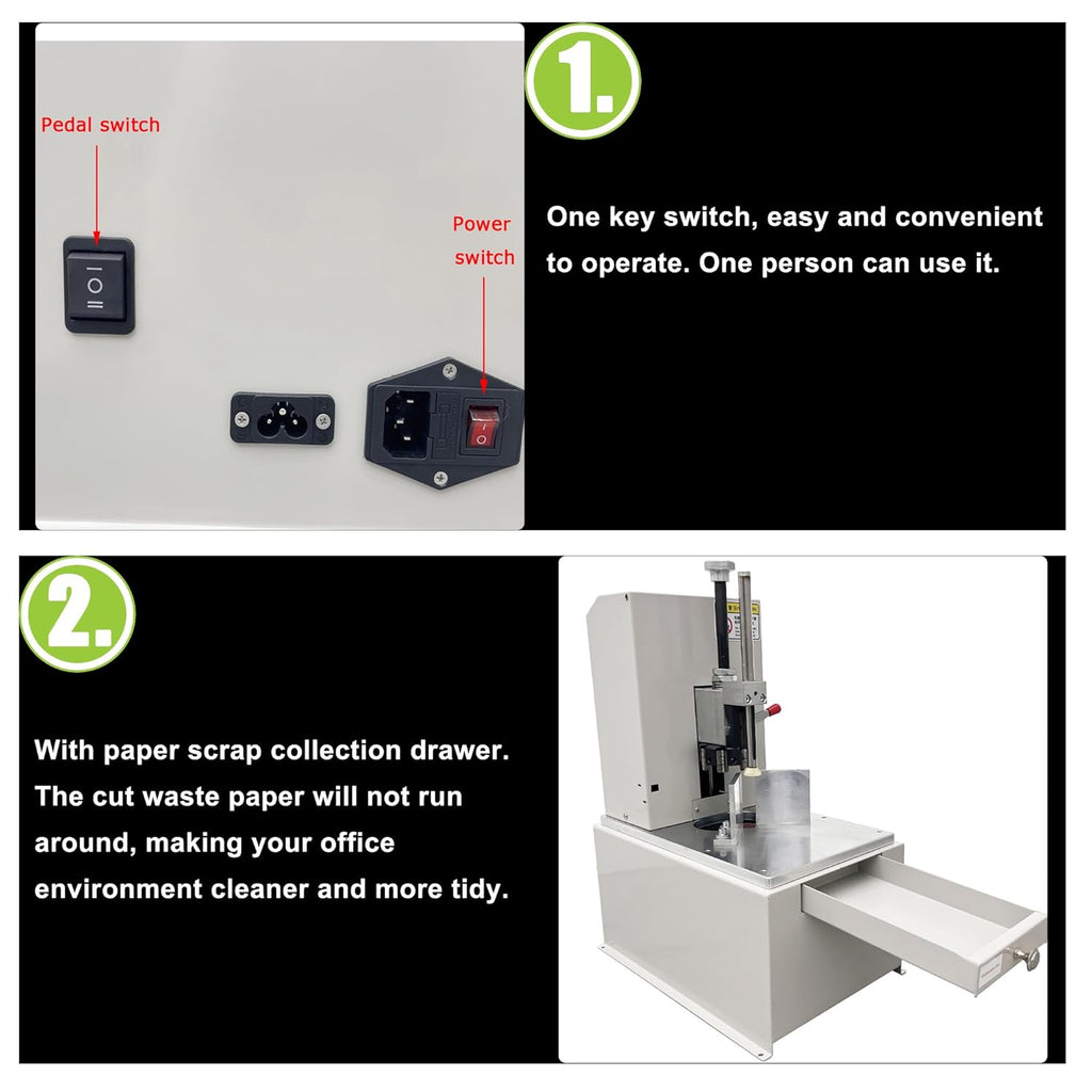 Electric Corner Rounder with Paper Drawer Semi-Automatic Desktop Paper Corner Rounding Cutter with Foot Pedal Cutting Radius R3-R9 7PCS Cutting Dies 110V
